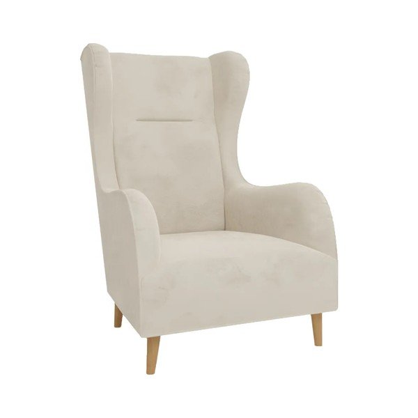 Krémové zamatové kreslo ušiak Carole – Ropez