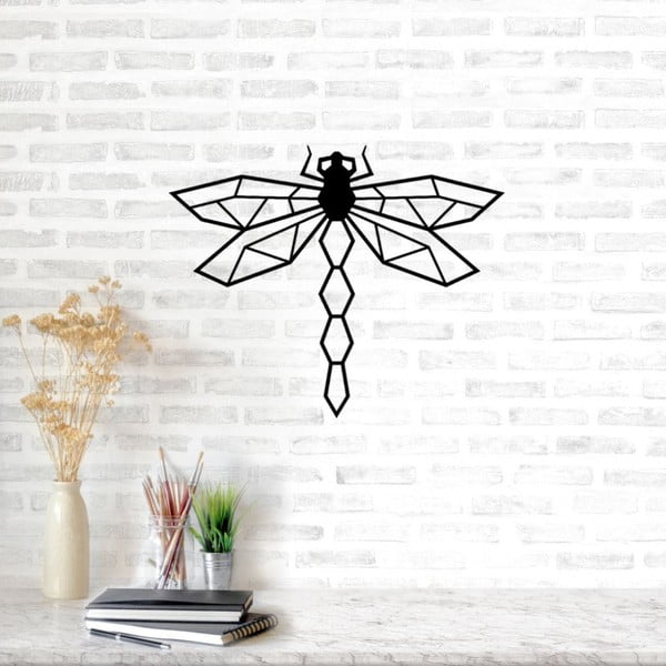Čierna kovová nástenná dekorácia Dragonfly, 60 × 49 cm