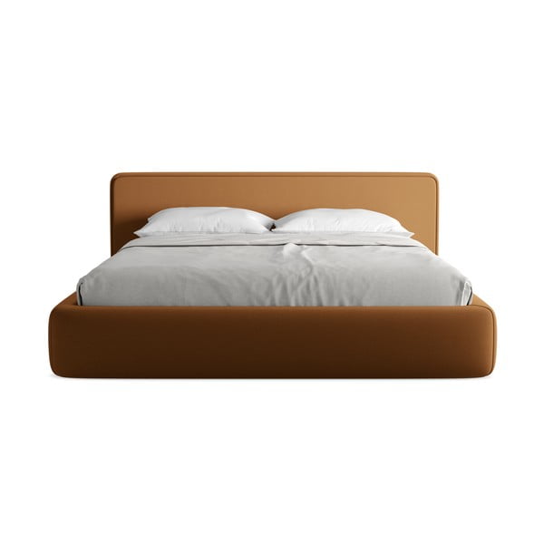 Čalúnená dvojlôžková posteľ v terakotovej farbe s úložným priestorom s roštom 180x200 cm Kiana – Makamii-image-4