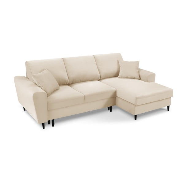 Béžová menčestrová rozkladacia/s úložným priestorom rohová pohovka (pravý roh/s leňoškou) Kyoto – Cosmopolitan Design-image-1