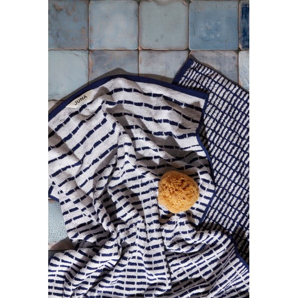 Biely/modrý froté uterák s prímesou bambusu 50x100 cm Nuance – JUNA-image-1