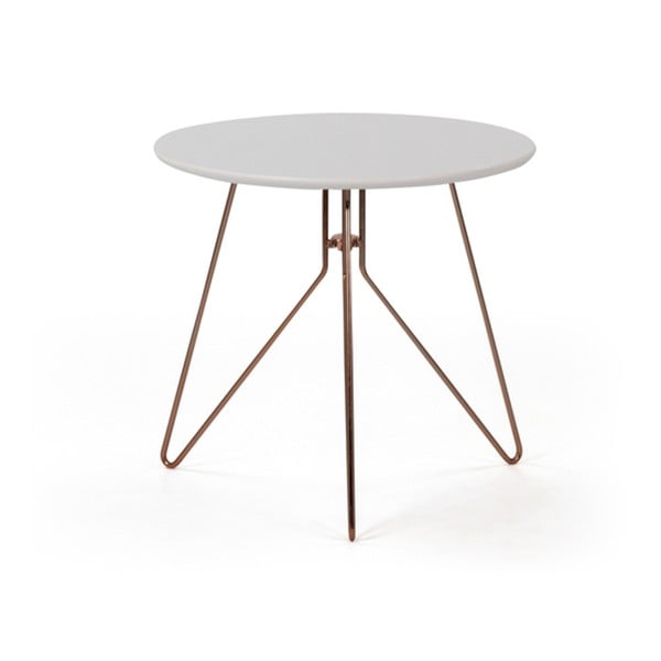 Biely príručný stolík s podnožou v medenej farbe PLM Barcelona Alegro, ⌀ 48 cm