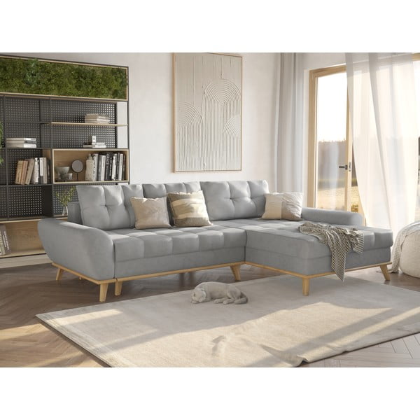 Svetlosivá rozkladacia rohová pohovka (pravý roh) Balitco – Ropez-image-1