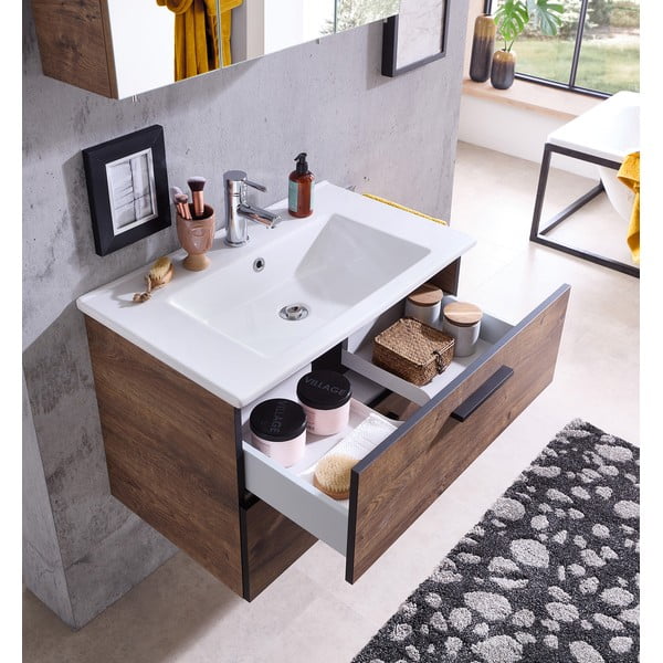 Hnedá závesná skrinka v dekore duba bez umývadla 71x51 cm Set 374 - Pelipal-image-3