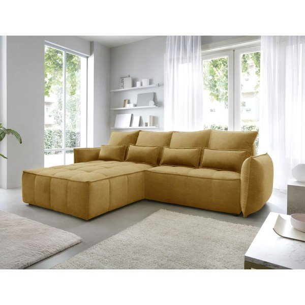 Žltá zamatová rozkladacia/s úložným priestorom rohová pohovka (ľavý roh/s leňoškou) Campo – ELTAP-image-1