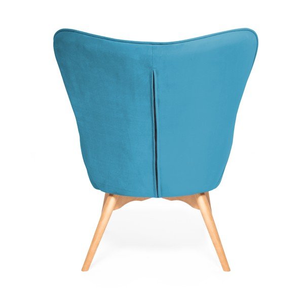 Akvamarínovomodré kreslo a podnožka s podnožou v prírodnej farbe Vivonita Cora Velvet-image-3