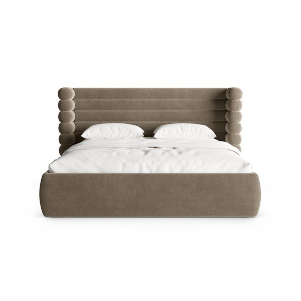 Taupe čalúnená dvojlôžková posteľ s úložným priestorom s roštom 180x200 cm Mount – Micadoni -image-4