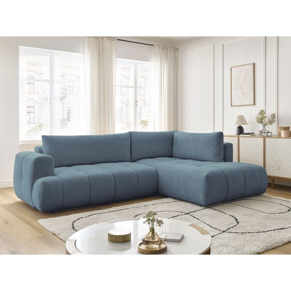 Modrá rozkladacia/s úložným priestorom rohová pohovka (pravý roh/do L) Fuji – Bobochic Paris-image-1