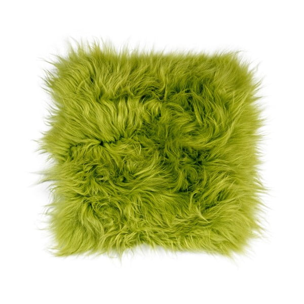 Zelený kožušinový podsedák s dlhým vlasom Apple Green, 37 x 37 cm