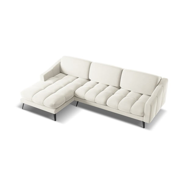 Krémovobiela zamatová rohová pohovka (ľavý roh) Nalu – Makamii-image-3