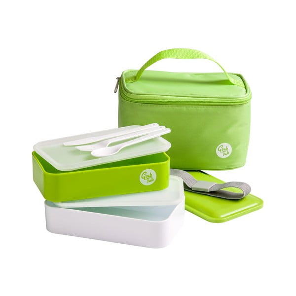Set zeleného desiatového boxu a tašky Premier Housewares Grub Tub, 21 × 13 cm