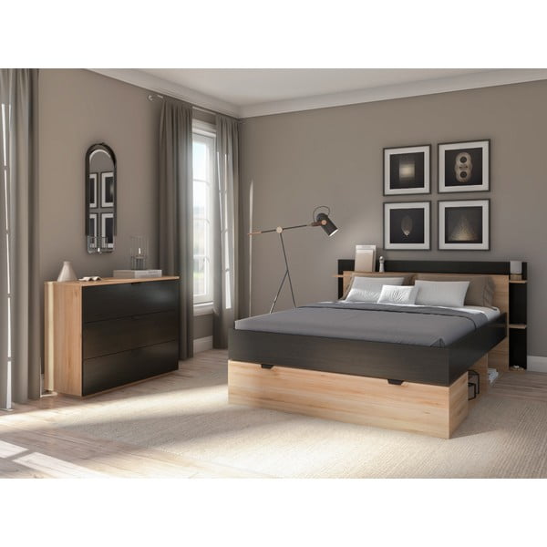 Komoda v dekore duba v čierno-prírodnej farbe 100x80x40 cm Dennis – Marckeric-image-1