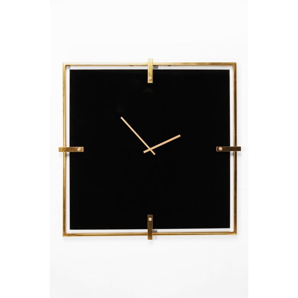 Čierne nástenné hodiny s rámom v zlatej farbe Kare Design Black Mamba