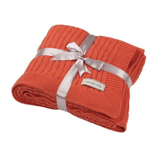 Oranžová bavlnená deka Madame Coco Knitty, 130 × 170 cm
