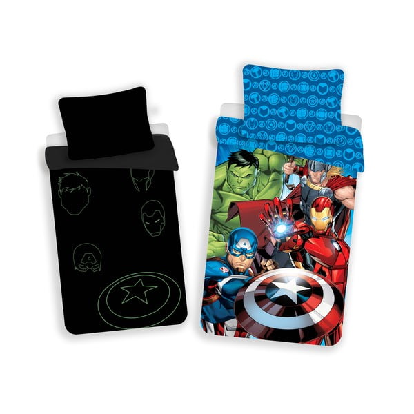 Bavlnené detské obliečky na jednolôžko so svietiacim efektom 140x200 cm Avengers – Jerry Fabrics