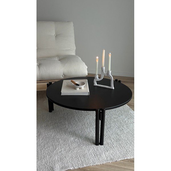 Čierny okrúhly konferenčný stolík z borovicového dreva ø 80 cm Sticks – Karup Design-image-4