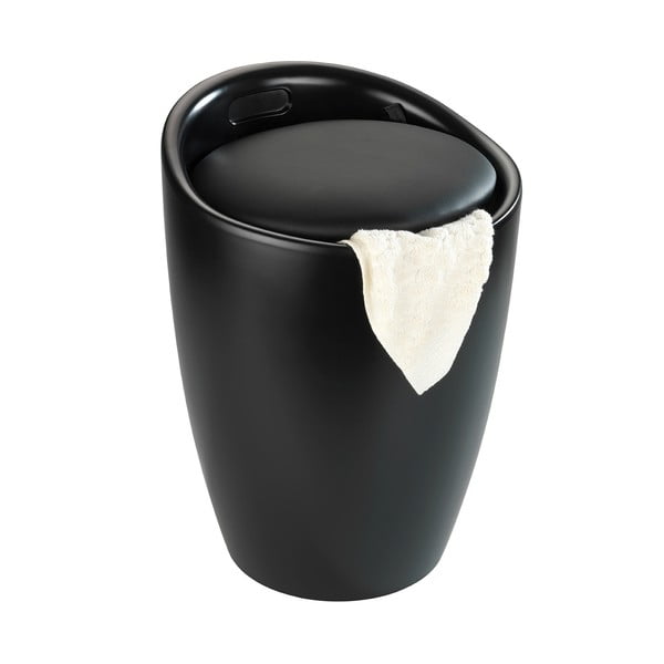 Čierna kúpeľňová stolička s vyberateľným košom na bielizeň Wenko Candy-image-1