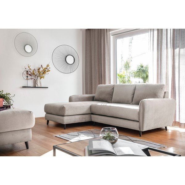 Béžová zamatová rohová pohovka s podnožkou Miuform Cosy Claire, ľavý roh-image-3