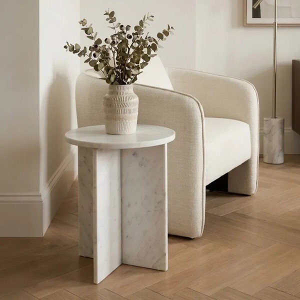 Mramorový okrúhly odkladací stolík ø 40 cm Savio – Premier Housewares-image-1