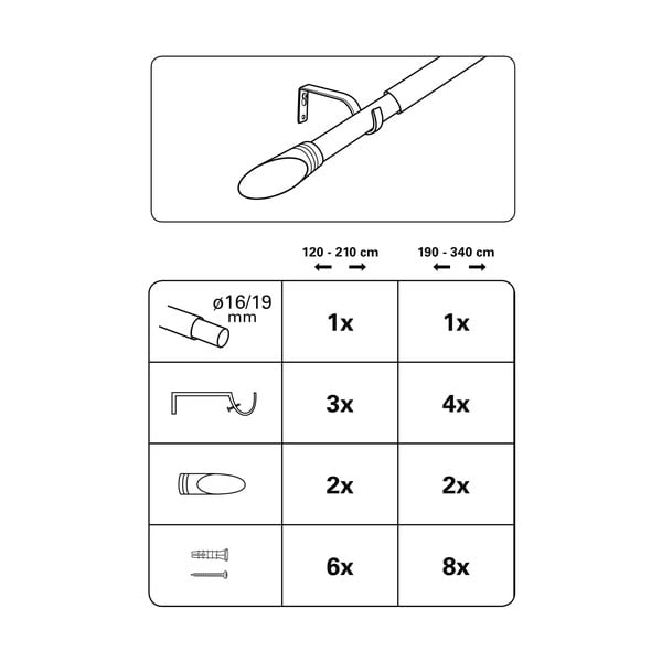 Kovová roztiahnuteľná garniža 120 - 210 cm Elipsa - Gardinia-image-2