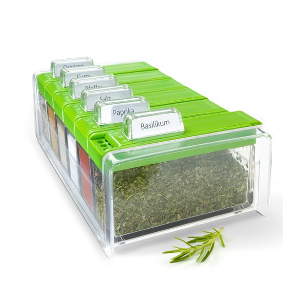 Box na korenie s 6 priehradkami Spice Box, zelený