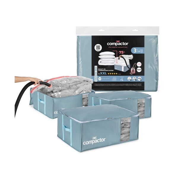 Vákuové plastové úložné boxy na oblečenie v súprave 3 ks 65x45x27 cm Blue Edition – Compactor