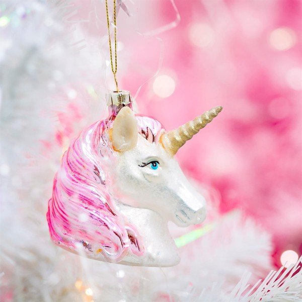 Sklenená ručne vyrobená vianočná ozdoba 9 cm Pink Shimmer Unicorn – Sass & Belle-image-1