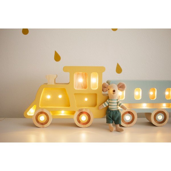 Žltá a modrá stolová lampa z borovicového dreva Little Lights Train, dĺžka 58 cm-image-2
