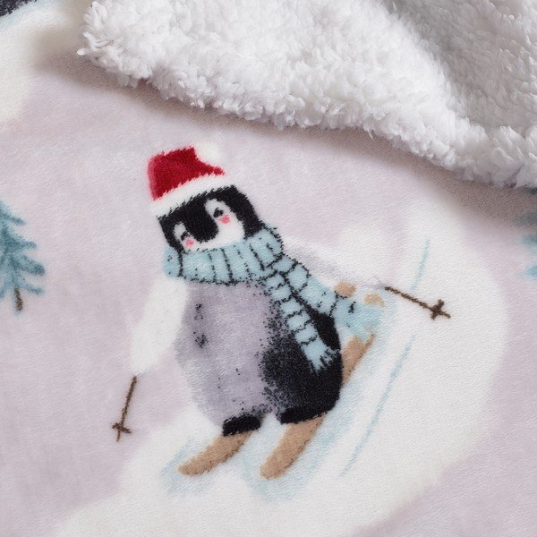 Biela deka s vianočným motívom 170x130 cm Christmas Sherpa Penguins – Catherine Lansfield-image-2