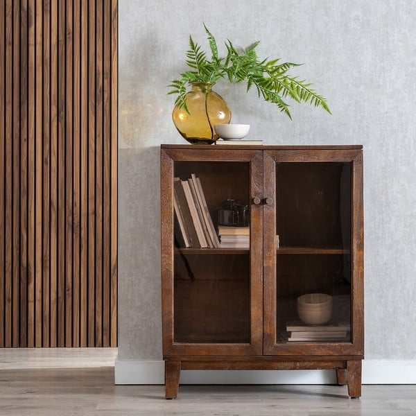Hnedá vitrína z mangového dreva 80x100x40 cm Ravi – Ixia-image-1