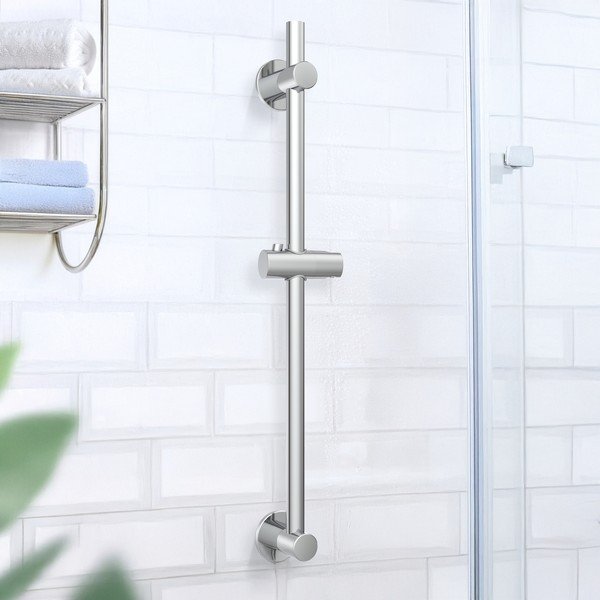 Sprchová tyč bez vŕtania z nehrdzavejúcej ocele v lesklej striebornej farbe posuvný držiak 70 cm – Wenko-image-1