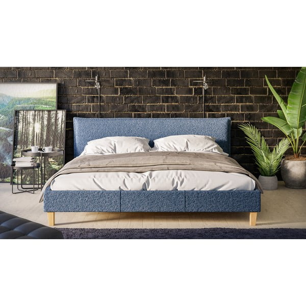 Modrá čalúnená dvojlôžková posteľ s roštom 180x200 cm Tina - Ropez-image-1