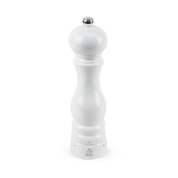 Biely mlynček na soľ z bukového dreva Peugeot Paris, výška 22 cm