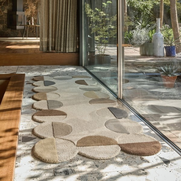 Sivobéžový ručne tkaný vlnený behúň 80x230 cm Mia Scallop Frame – Flair Rugs-image-1