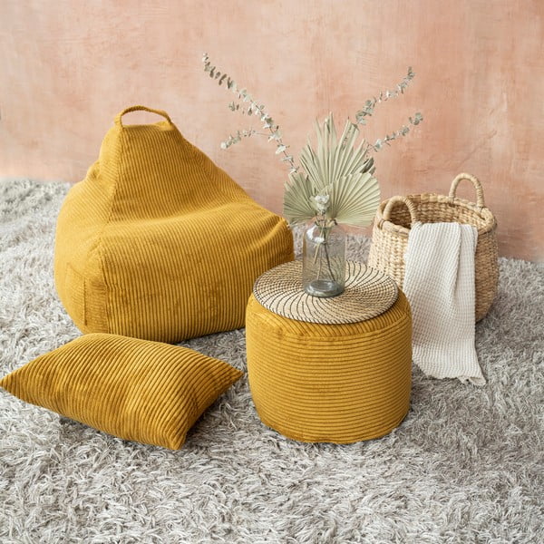 Menčestrový detský sedací vak v horčicovej farbe Game Amuse – SLOWDOWN-image-1