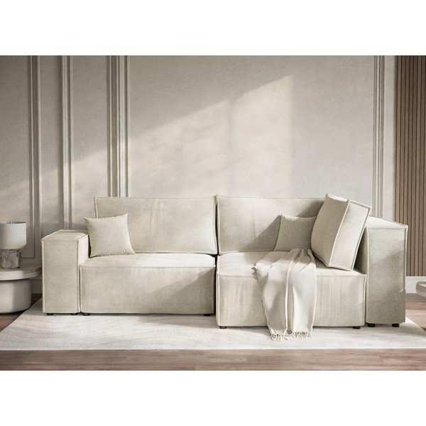 Krémová ženilková rozkladacia/s úložným priestorom rohová pohovka (pravý roh/do L) Tonga – Maison de Rêve-image-1