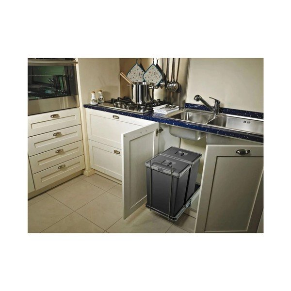 Sivý vstavaný plastový odpadkový kôš na triedený odpad 42+42 l Ecofil – Elletipi-image-1