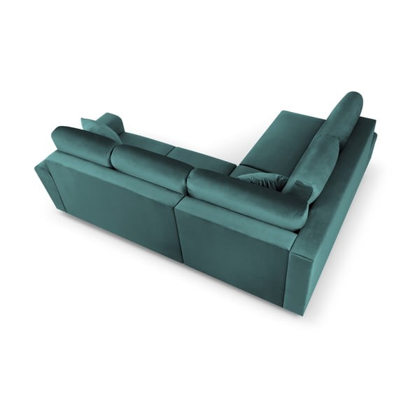 Zamatová rozkladacia/s úložným priestorom rohová pohovka v petrolejovej farbe (ľavý roh/do L) Kyoto – Cosmopolitan Design-image-4