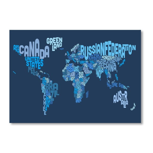 Modrý plagát s mapou sveta Americanflat Letters, 60  ×   42 cm