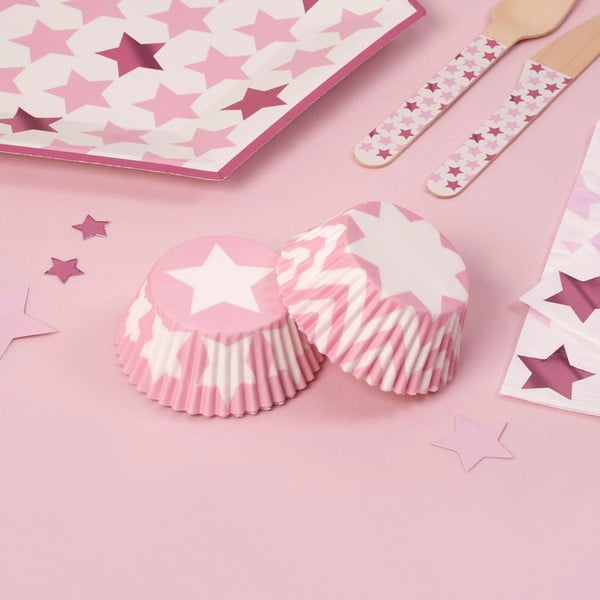 Sada 100 papierových košíkov na muffiny Neviti Little Star Pink