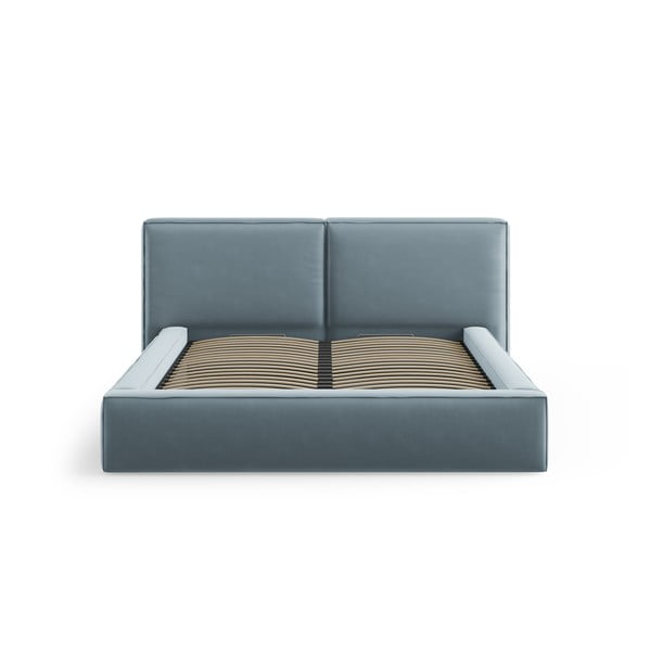 Svetlomodrá zamatová čalúnená dvojlôžková posteľ s úložným priestorom s roštom 200x200 cm Arendal – Cosmopolitan Design-image-3