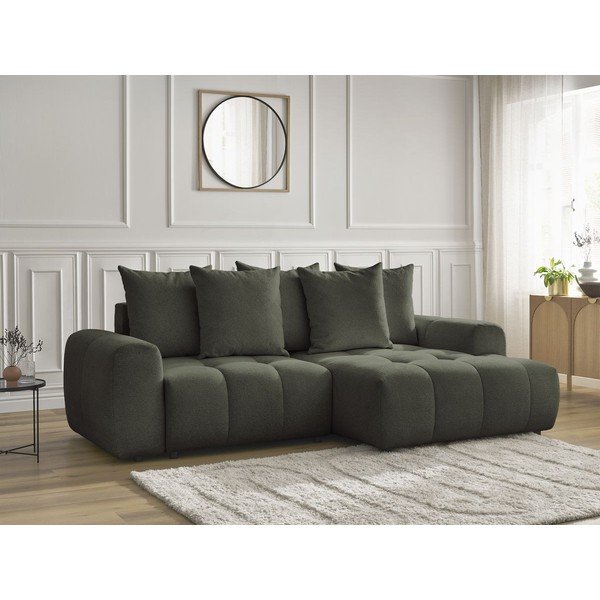 Kaki ženilková rozkladacia/s úložným priestorom rohová pohovka (pravý roh/s leňoškou) Roxelane – Bobochic Paris-image-4