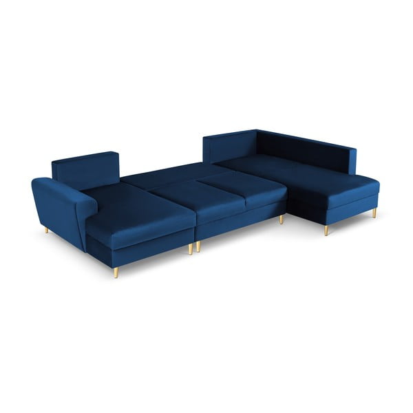 Modrá zamatová rozkladacia/s úložným priestorom rohová pohovka (pravý roh/do "U") Kyoto – Cosmopolitan Design-image-2