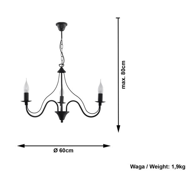 Čierne kovové závesné svietidlo ø 60 cm Fiorano – Sollux-image-3