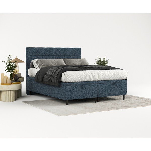 Tmavomodrá čalúnená dvojlôžková posteľ s úložným priestorom 180x200 cm Senses – Maison de Rêve-image-1