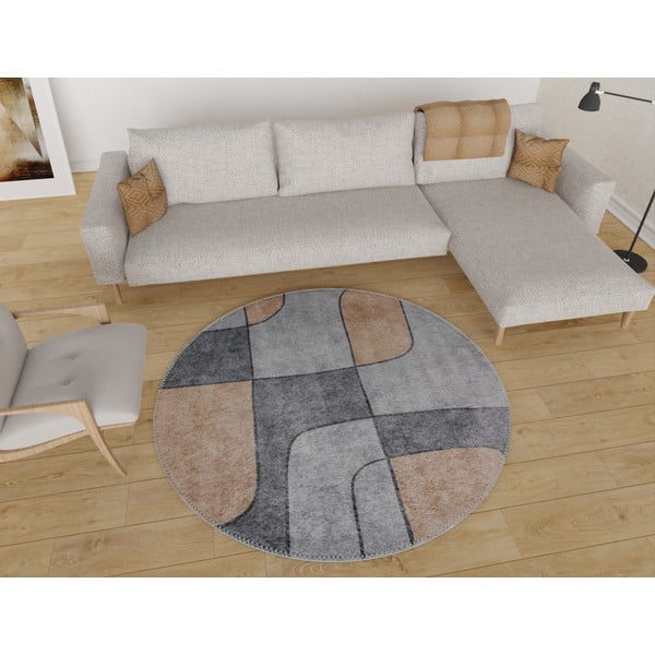 Sivý umývateľný okrúhly koberec ø 80 cm Yuvarlak – Vitaus-image-1