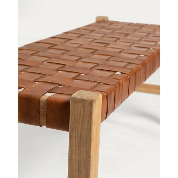Koňakovohnedá/v prírodnej farbe kožená lavica Calixta – Kave Home-image-4