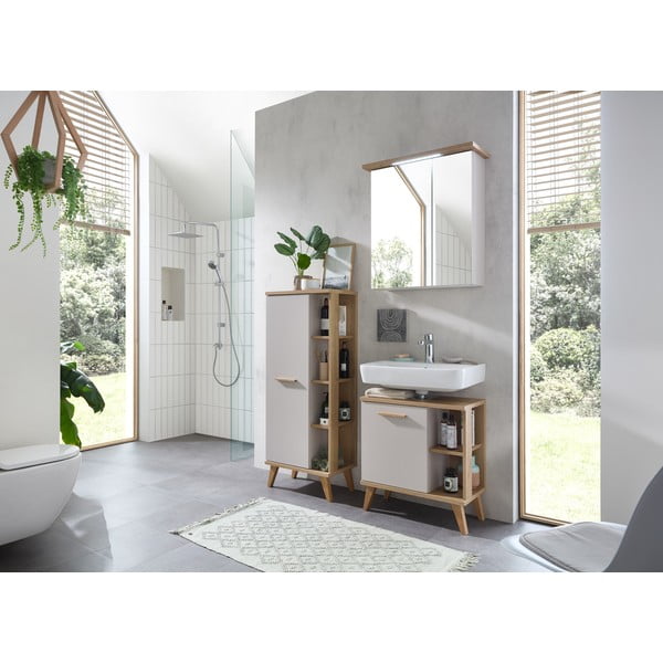 Krémová vysoká kúpeľňová skrinka v dekore duba 50,5x128 cm Quickset 966 – Pelipal-image-3