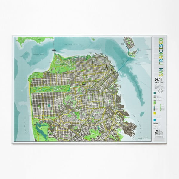 Zelená mapa San Francisca The Future Mapping Company Street Map, 100 × 70 cm