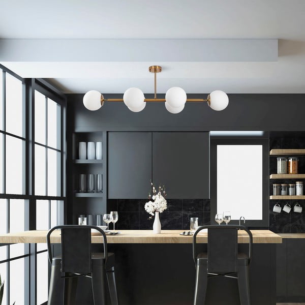 Stropné svietidlo v bielo-zlatej farbe so skleneným tienidlom 40x110 cm Fazli – Opviq lights-image-1